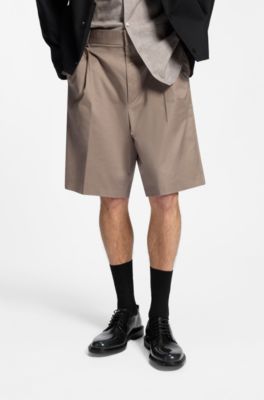 Shorts relaxed fit in twill di cotone elasticizzato, Marrone chiaro