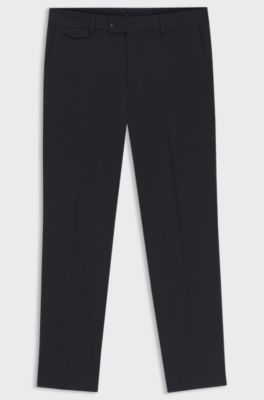 Tapered-fit trousers in easy-iron stretch-cotton poplin, Dark Blue