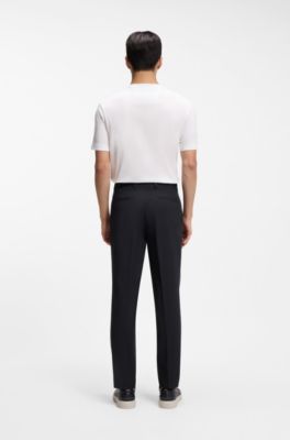 Tapered-fit trousers in easy-iron stretch-cotton poplin, Dark Blue