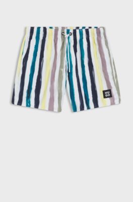 Stripe-print swim shorts in quick-dry fabric, Patterned