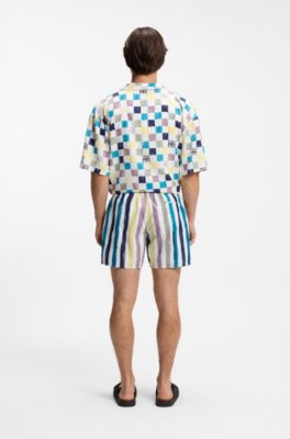 Stripe-print swim shorts in quick-dry fabric, Patterned