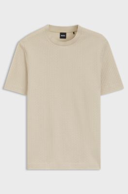 ジャカードパターン Tシャツ コットン, ライトベージュ