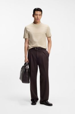 Jacquard-pattern T-shirt in cotton, Light Beige