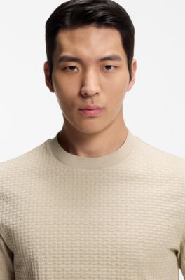 Jacquard-pattern T-shirt in cotton, Light Beige