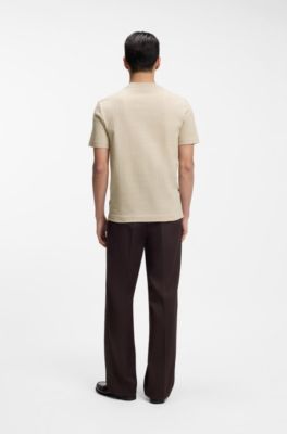 ジャカードパターン Tシャツ コットン, ライトベージュ