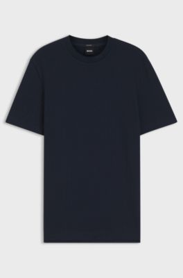 Jacquard-pattern T-shirt in cotton, Dark Blue
