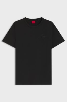 Cotton-jersey T-shirt with embroidered script logo, Black