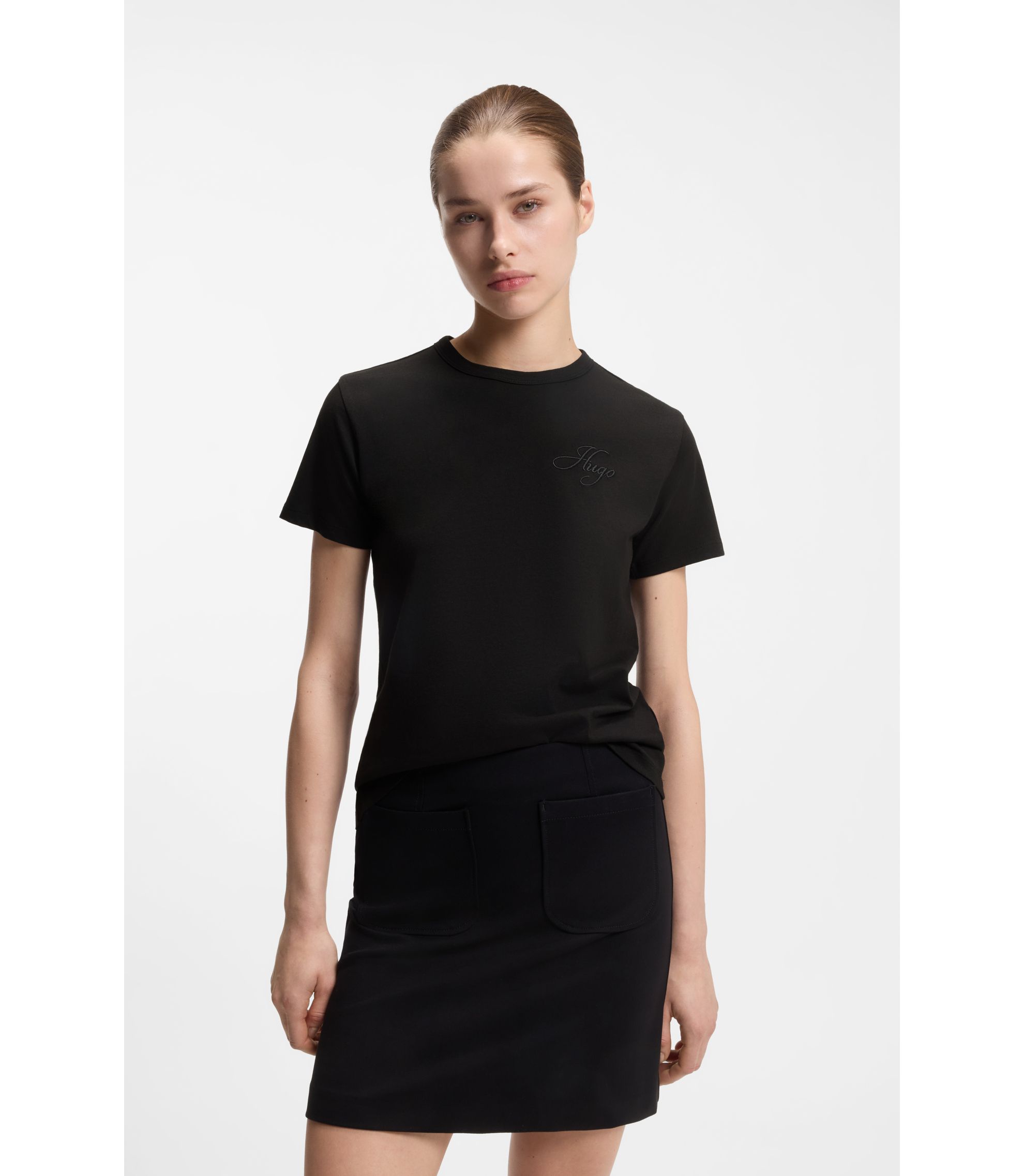 Regular-Fit T-Shirt aus Baumwoll-Jersey mit gesticktem Script-Logo