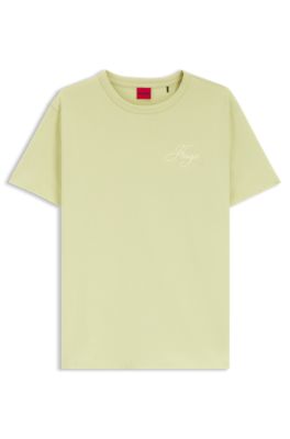 Cotton-jersey T-shirt with embroidered script logo, Light Beige