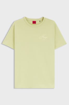 Cotton-jersey T-shirt with embroidered script logo, Light Green