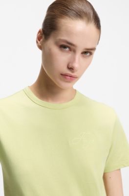 Cotton-jersey T-shirt with embroidered script logo, Light Green