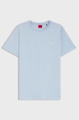 Cotton-jersey T-shirt with embroidered script logo, Light Blue
