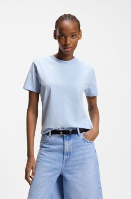Cotton-jersey T-shirt with embroidered script logo, Light Blue