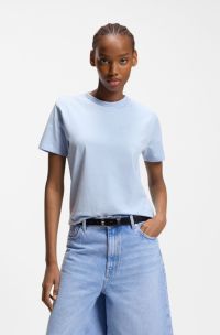 T-shirt van katoenen jersey met geschreven logostiksel, Lichtblauw