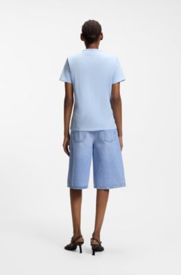 T-shirt van katoenen jersey met geschreven logostiksel, Lichtblauw