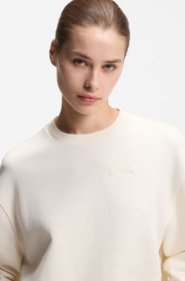 Cotton-terry sweatshirt with embroidered logo, White