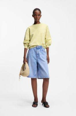 Cotton-terry sweatshirt with embroidered logo, Light Beige