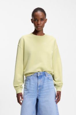 Cotton-terry sweatshirt with embroidered logo, Light Beige