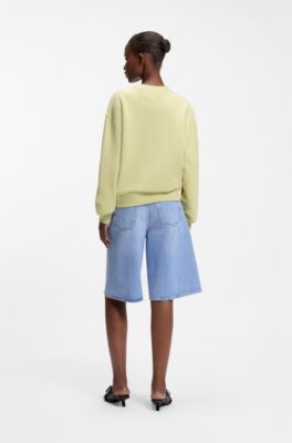 Cotton-terry sweatshirt with embroidered logo, Light Green