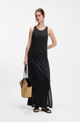 Mercerised-jersey dress with rear twist, Black