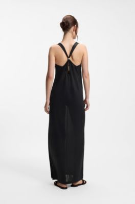Mercerised-jersey dress with rear twist, Black
