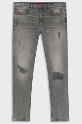 Jean Extra Slim en denim us&eacute; gris, Gris