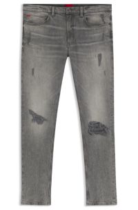 Extra-slim-fit jeans in distressed grey denim, Grey