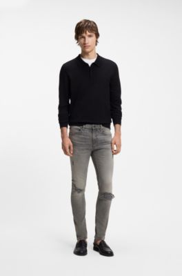 Extra-slim-fit jeans in distressed grey denim, Grey