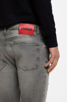 Extra-slim-fit jeans in distressed grey denim, Grey