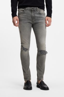 Extra-slim-fit jeans in distressed grey denim, Grey