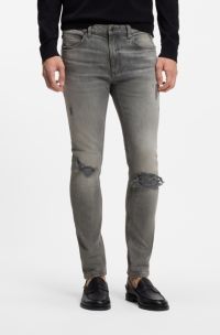 Extra-slim-fit jeans in distressed grey denim, Grey