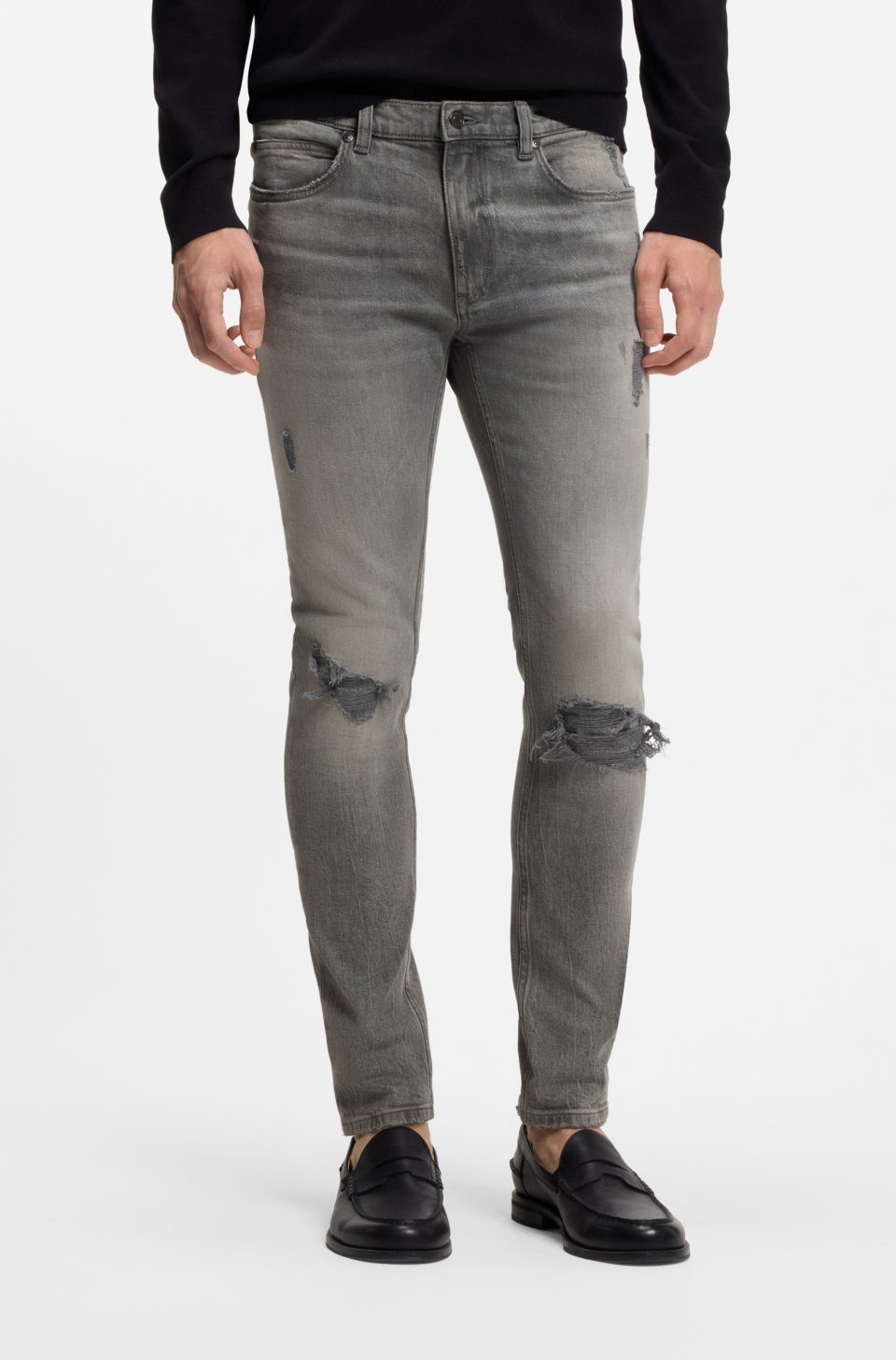 Extra-slim-fit jeans in distressed grey denim