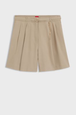 Cotton-blend shorts with chain trim, Light Brown