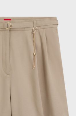 Cotton-blend shorts with chain trim, Light Brown