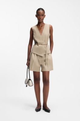 Shorts in misto cotone con finiture a catena, Marrone chiaro