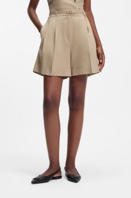 Shorts in misto cotone con finiture a catena, Marrone chiaro