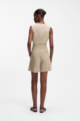 Cotton-blend shorts with chain trim, Light Brown