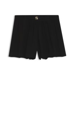 Crepe shorts with Double B monogram buckle, Black