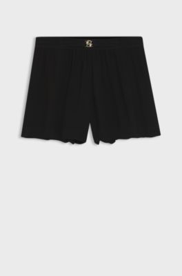 Crepe shorts with Double B monogram buckle, Black