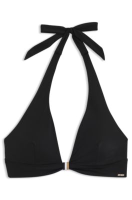 Halterneck bikini top with removable padding, Black