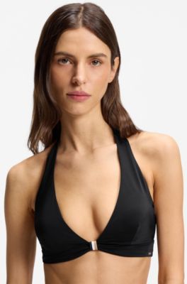 Halterneck bikini top with removable padding, Black