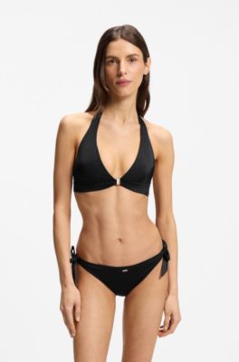 Halterneck bikini top with removable padding, Black
