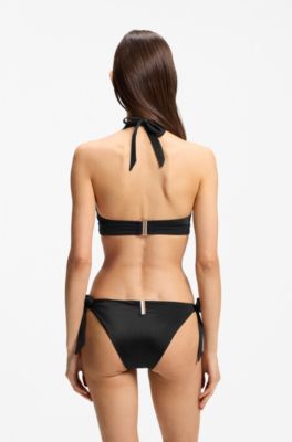 Halterneck bikini top with removable padding, Black