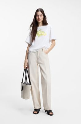 T-shirt in jersey di cotone con grafica con logo, Bianco