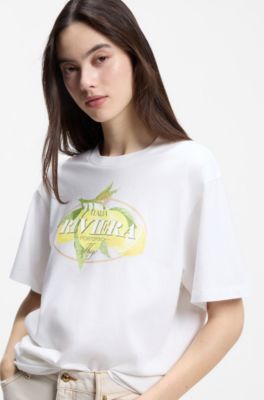 T-shirt in jersey di cotone con grafica con logo, Bianco