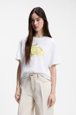 Cotton-jersey T-shirt with logo artwork, White
