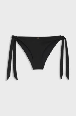 Side-tie bikini bottoms with logo trim, Black