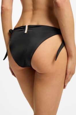 Side-tie bikini bottoms with logo trim, Black