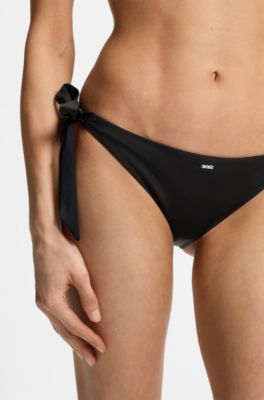 Side-tie bikini bottoms with logo trim, Black