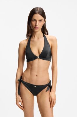 Side-tie bikini bottoms with logo trim, Black
